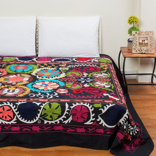 スザニ刺繍ウズベキスタン シルク タペストリー・ベッドカバー・マルチ