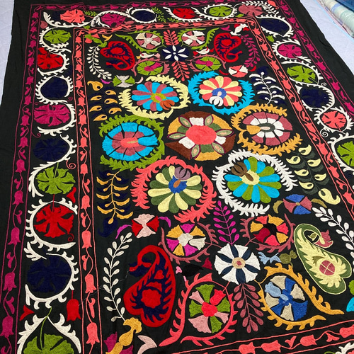 7.6x9.7 フィート 1970 年代 ウズベキスタン 手刺繍 ベッド