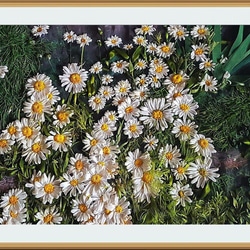 デイジー ヒナギク 花刺繍 シルクリボン 3Dアート ポスター 絵画 絵 壁掛け パネルアート プリザーブドフラワー 1枚目の画像