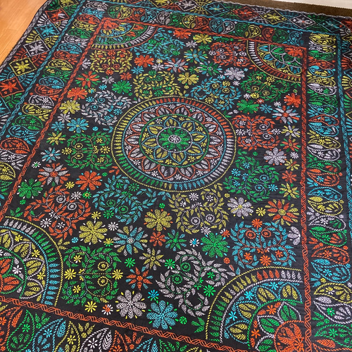 バングラデシュ ノクシカタ 手刺繍 ベッドカバー 布団カバー カーテン