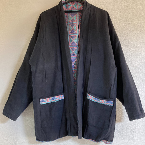 モン族 手刺繍 ガウン 刺し子 ロングコート 古布 ハンドメイド モン族 手刺繍 ガウン 刺し子 ロングコート 古布 ハンドメイド