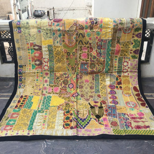 インド刺繍ラグ パッチワーク ハンドメイド ラリーキルト エスニック  