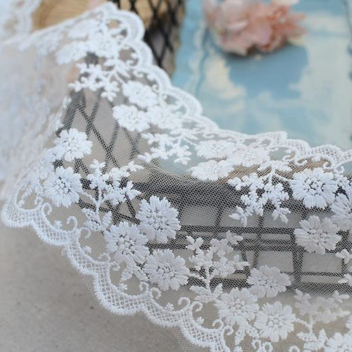 手芸レース 白 刺繍リボン 花 アンティークフランス チュール
