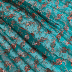 インド刺繍布 生地 緑 茶色 花刺繍 ボタニカル レース チュール ヴィンテージ 3枚目の画像