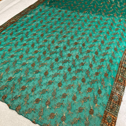 インド刺繍布 生地 緑 茶色 花刺繍 ボタニカル レース チュール ヴィンテージ 4枚目の画像