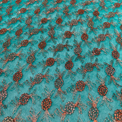 インド刺繍布 生地 緑 茶色 花刺繍 ボタニカル レース チュール ヴィンテージ 5枚目の画像