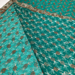 インド刺繍布 生地 緑 茶色 花刺繍 ボタニカル レース チュール ヴィンテージ 10枚目の画像