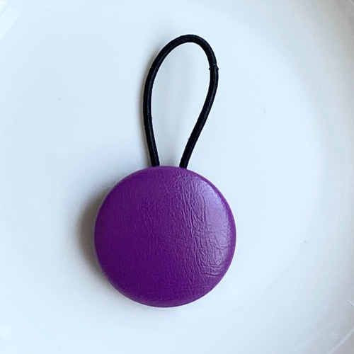 ヘアゴム＊くるみボタン＊フェイクレザー＊紫＊パープル＊G21