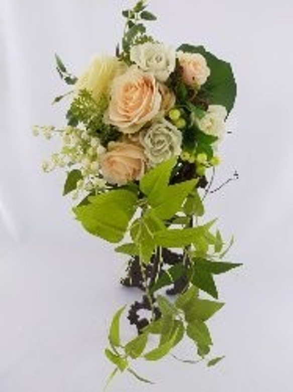 オーダーメイド参考商⑩キャスケードブーケ＆ブートニア～Fresh ～ナチュラルリースとスズランと利休草 