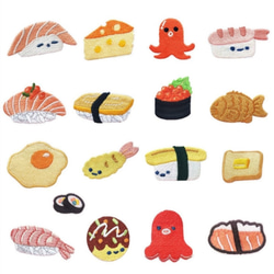 17枚入　寿司　朝食刺繍アイロンワッペンセット 1枚目の画像