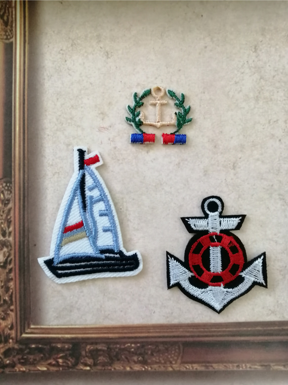 3枚入　碇　錨　船　ヨット　イカリ　刺繍アイロンワッペン 1枚目の画像