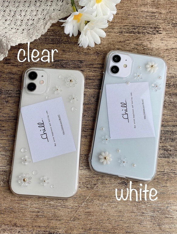 ✿iPhone15対応✿ デイジーiPhoneケース　clear/White 10枚目の画像