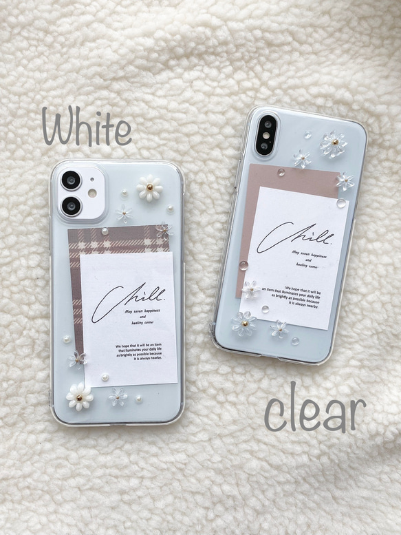 ✿iPhone15対応✿ デイジーiPhoneケース　clear/White 1枚目の画像