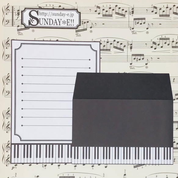 ピアノ　ミニレターセット　ブローチ柄 1枚目の画像