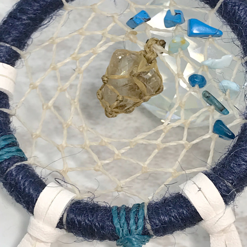 天然石ドリームキャッチャー 天然石のフェザードリームキャッチャー 全長約30cm 紐で調節可 ネット