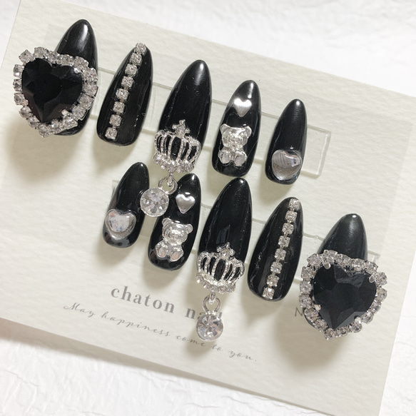 ネイルチップ 量産型 キルティング オーダーネイル チャーム 地雷系 #58 ネイルチップオーダー♥︎韓国量産型地雷系ワンホンネイルキルティング