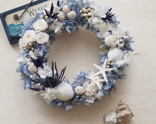 【おまとめ】ナチュラルリース ブルーシェル シェルリース リース プリザーブドフラワー ドライフラワー ナチュラル