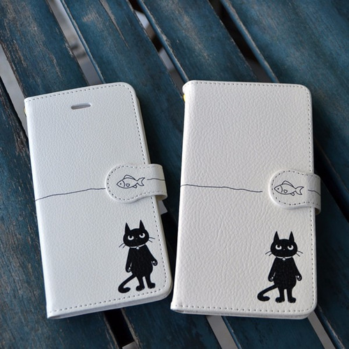 Android・iphone対応 黒猫ぷーちゃん手帳型ケース iPhoneケース