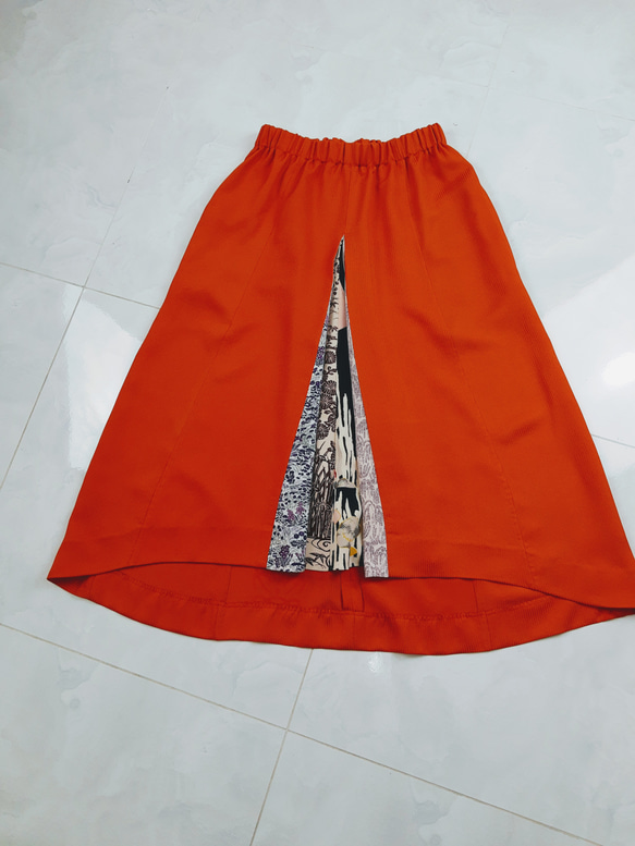 着物リメイク 送料無料 橙色の元気スカート 10枚目の画像