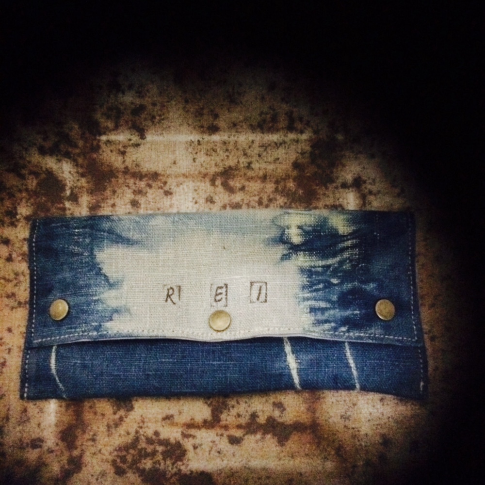 Indigo hemp shibori pen case