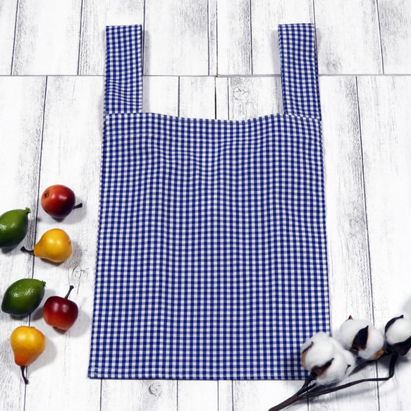 ギンガムチェック ブルー コンビニ エコ バック エコバッグ・サブ