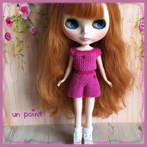 ブライス服 リカちゃん服 2点セットpinkピンクトップス&ショート 