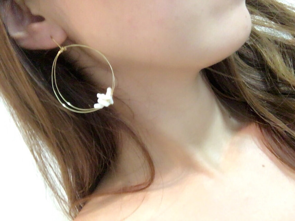 ❤︎13 double hoop ピアス no.165/サンゴ/ターコイズ/フックピアス/樹脂/ノンホール/イヤリング 4枚目の画像