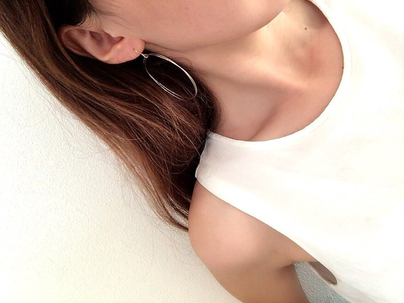 ❤︎19 大きめdouble ringのフープピアス no.170 /ノンホール フック  