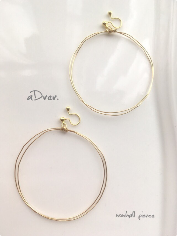 ❤︎19 大きめdouble ringのフープピアス no.170 /ノンホール    フックピアス 4枚目の画像