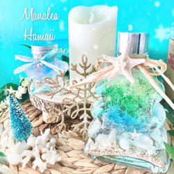 ♡クリスマスツリージェルキャンドル・プルメリア・芳香剤・シェル・サンゴ 2枚目の画像