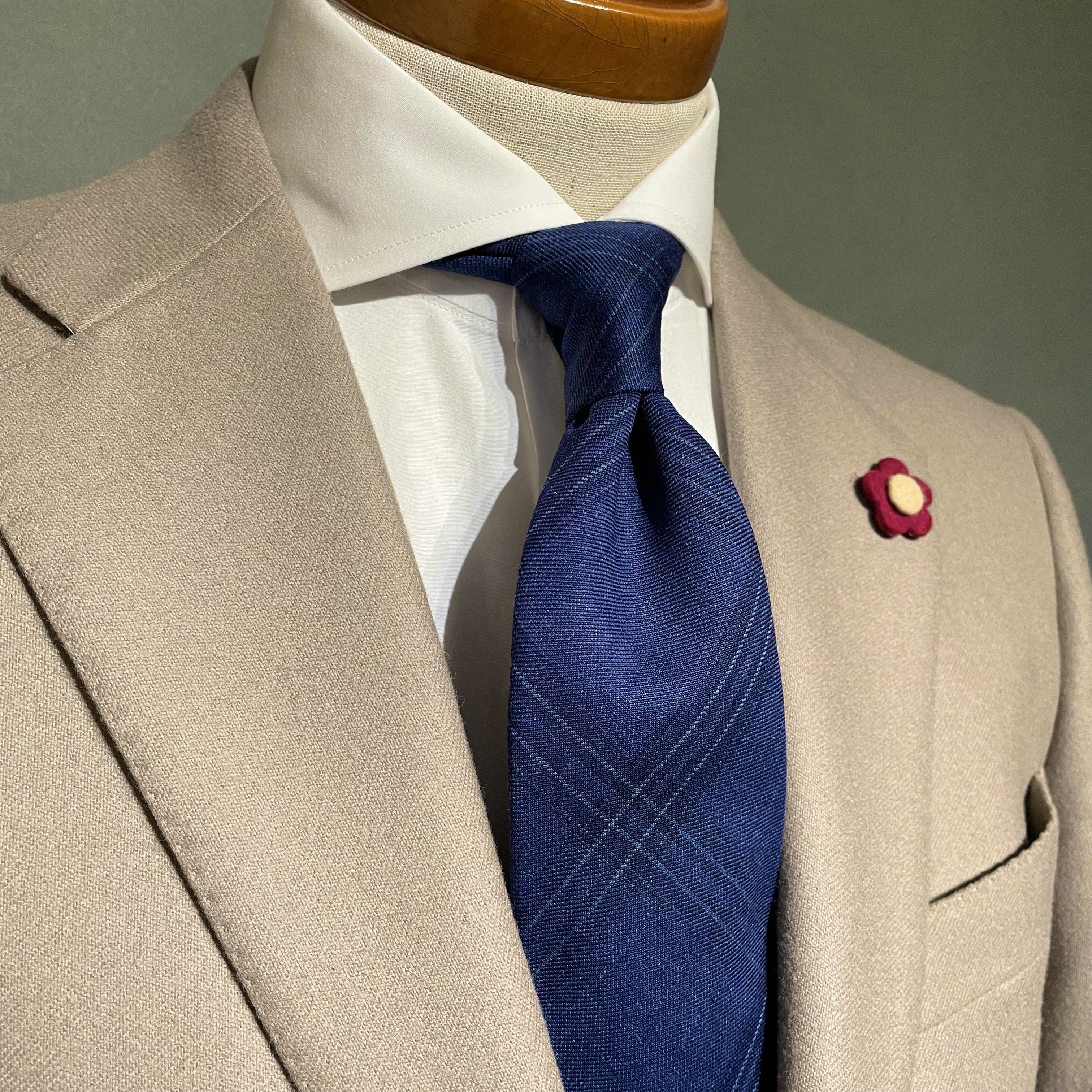 【受注製作】ブルー／チェック／イタリア生地／ネクタイ【別途】メッセージ・イニシャル刺繍オーダー