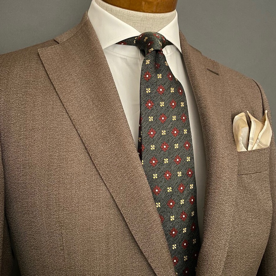 【受注製作】グリーン／イタリアシルク／花柄／プレゼント／ネクタイ【別途】メッセージ・イニシャル刺繍オーダー