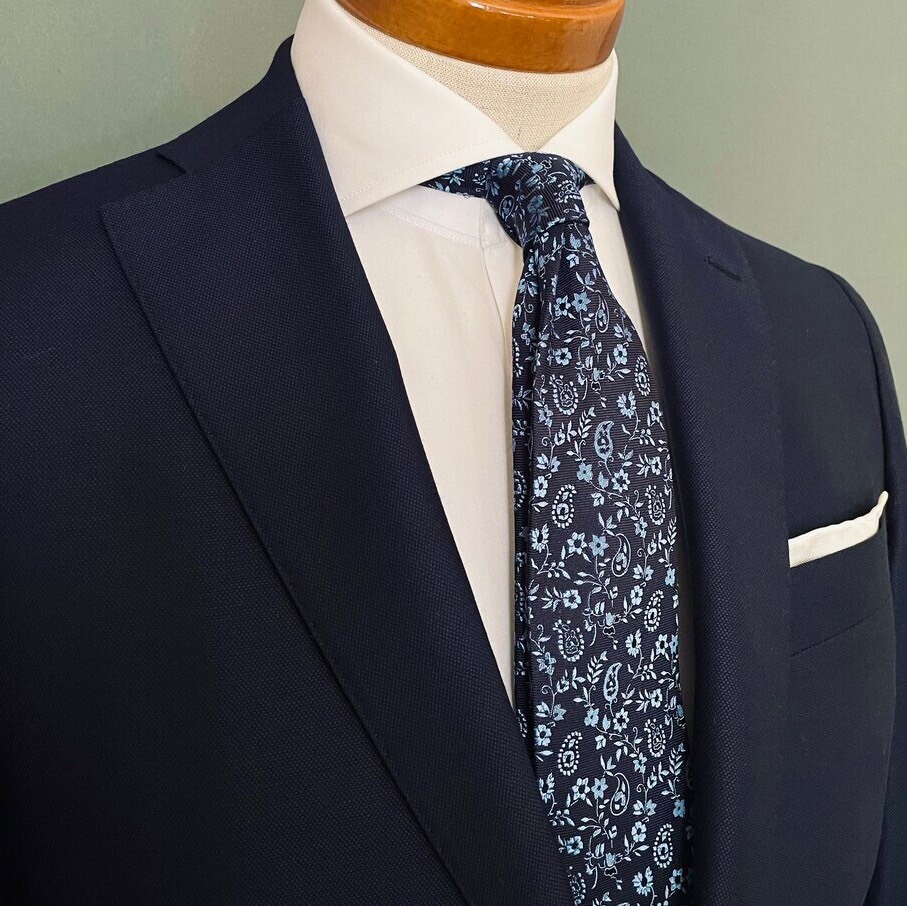 【受注製作】ブルー／イタリアシルク／ネクタイ／ギフト【別途】メッセージ・イニシャル刺繍オーダー