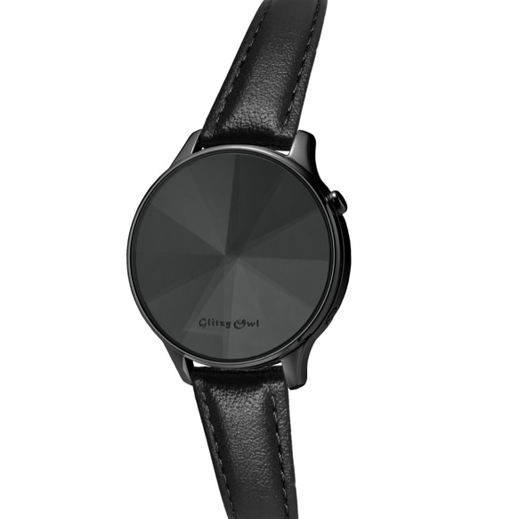 THE DIAMONDコレクション - LED 黒色ステンレス鋼ブラックレザーバンド腕時計 7枚目の画像