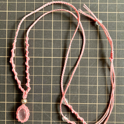 ローズクオーツ：マクラメ編みネックレス①　小ぶり　ピンク 6枚目の画像