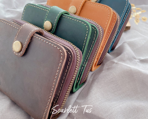 ここまゆ 【年末セール】ヌメ革　二つ折り財布　カード収納11枚　札仕切 本革 ヌメ革 二つ折り財布 小銭入れ 折りたたみ財布 多収納 大容量