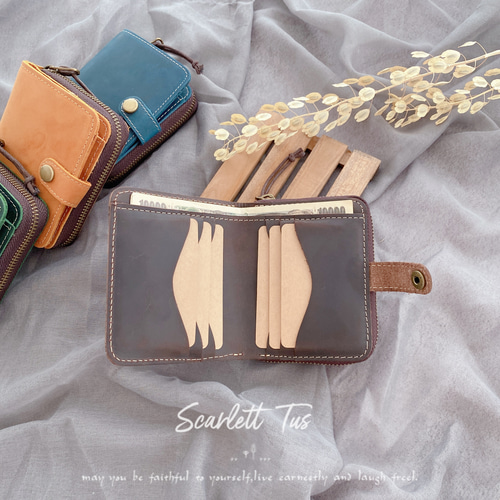 本革 ヌメ革 二つ折り財布 小銭入れ 折りたたみ財布 多収納 大容量