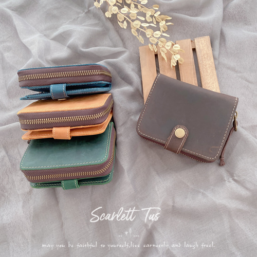 本革 ヌメ革 二つ折り財布 小銭入れ 折りたたみ財布 多収納 大容量