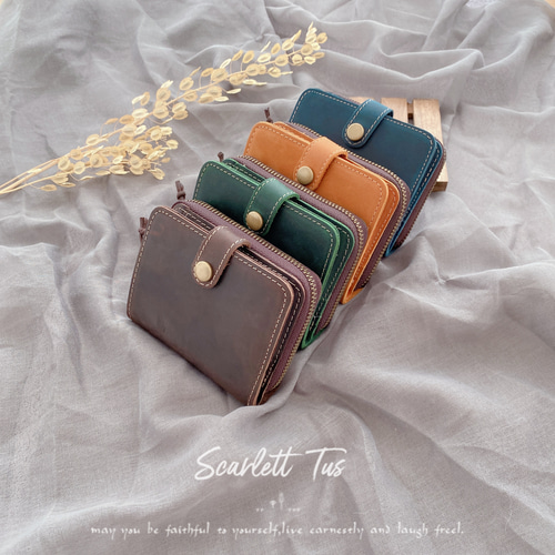 本革 ヌメ革 二つ折り財布 小銭入れ 折りたたみ財布 多収納 大容量