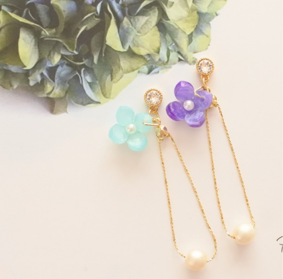 梅雨色＊紫陽花【シールピアス】マスクアクセサリー・イヤリング
