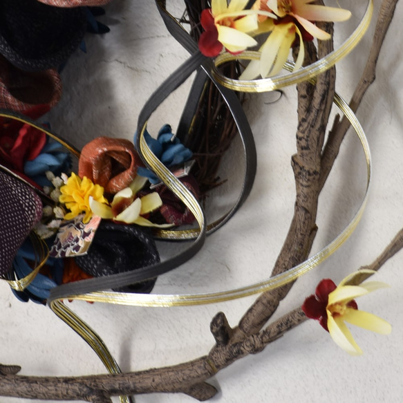 ギフト包装無料【温もり】紬のお花の壁掛け 5枚目の画像