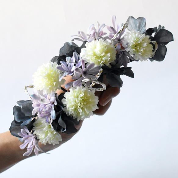 白菊と紫陽花の髪飾り　水引 2枚目の画像