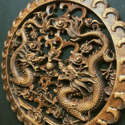 立体彫刻　龍　アンティーク　美術品 龍神 木彫り彫刻 ｜黒壇・花梨製 4本爪水龍｜金運・財運・出世運