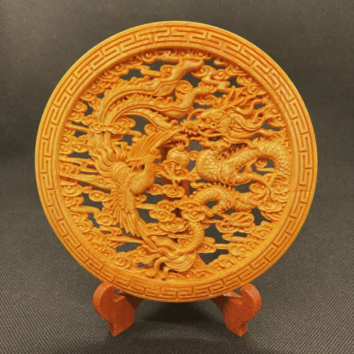 生活応援割】龍鳳呈祥 14.5cm（鳳凰・龍・竜・雲)・台座付き 参