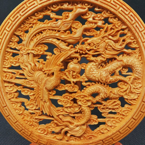 生活応援割】龍鳳呈祥 14.5cm（鳳凰・龍・竜・雲)・台座付き 参次元