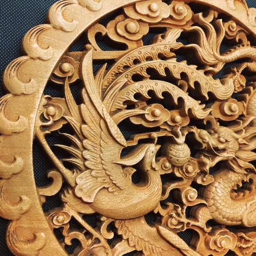 龍鳳呈祥 26.5cm（鳳凰・龍・竜・雲) ≪心配ごとをまるく