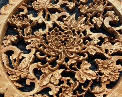 送料無料 時代物 紅木唐木紫檀花梨 透かし彫り四角盆 22.5×15.5cm