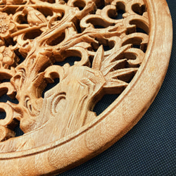 喜上眉梢 26.5cm（梅にうぐいす) 参次元彫刻『雅』 透かし彫 楠彫刻 3枚目の画像
