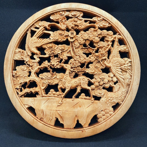 秋のバーゲンセール】福禄寿喜 26.5cm（鹿・鶴・松・蝙蝠） 参次元彫刻