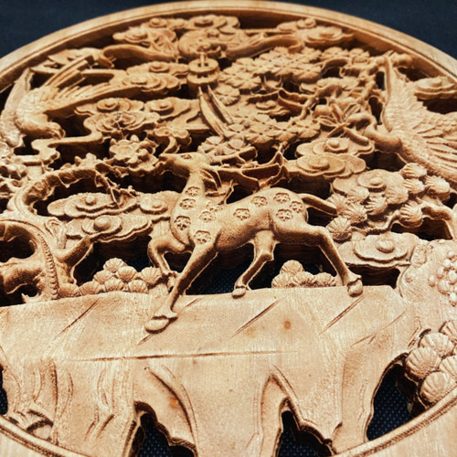 秋のバーゲンセール】福禄寿喜 26.5cm（鹿・鶴・松・蝙蝠） 参次元彫刻